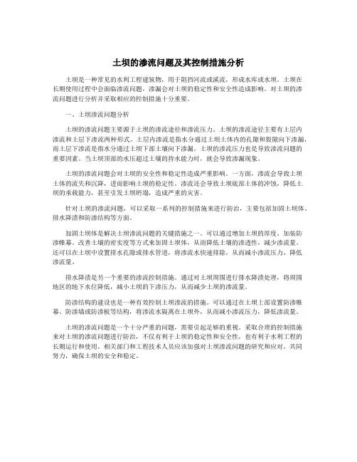 土坝的渗流问题及其控制措施分析