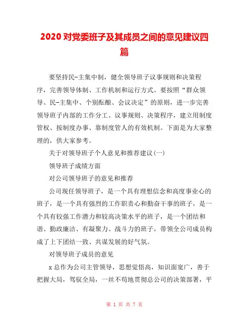 2020对党委班子及其成员之间的意见建议四篇