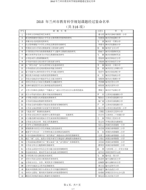 2018年兰州市教育科学规划课题通过鉴定名单