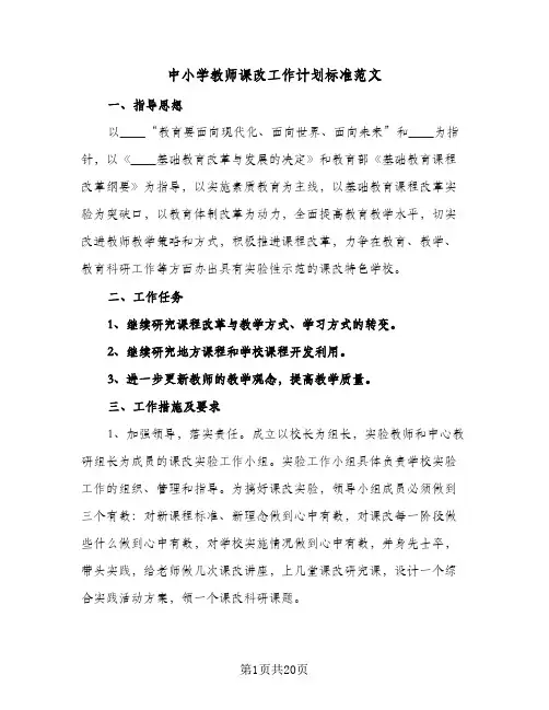 中小学教师课改工作计划标准范文(5篇)
