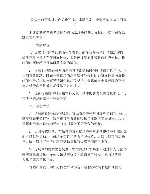 母猪产前不吃料,产后也不吃,体温正常,养殖户知道怎么回事吗