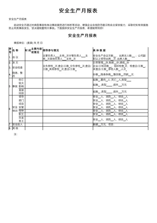 安全生产月报表