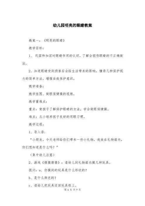 幼儿园明亮的眼睛教案