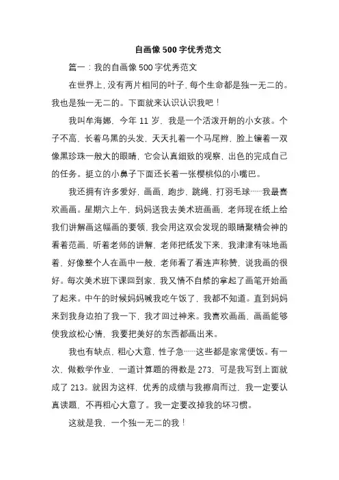 自画像500字优秀范文