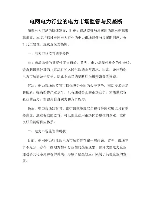 电网电力行业的电力市场监管与反垄断