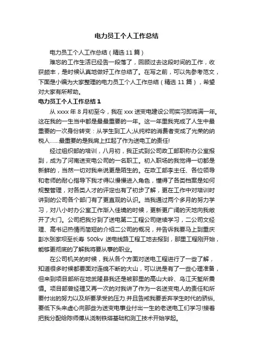 电力员工个人工作总结