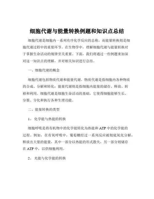 细胞代谢与能量转换例题和知识点总结