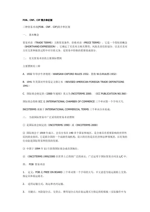 FOB CFA CIF区别