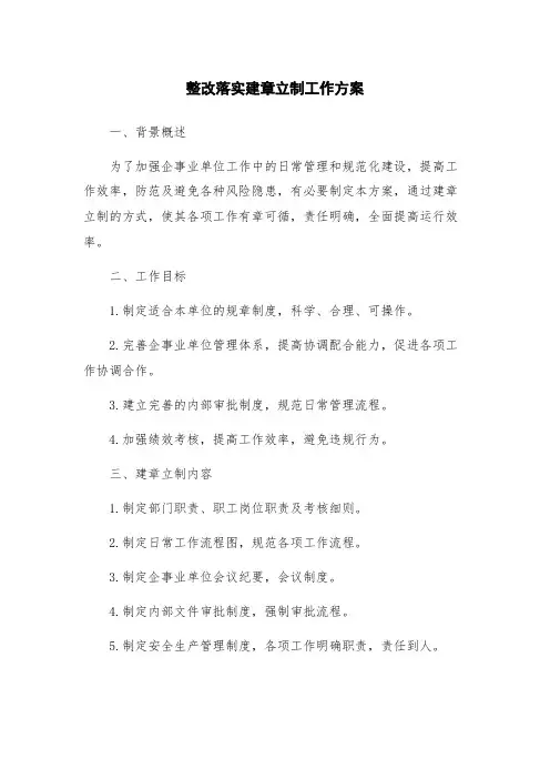 整改落实建章立制工作方案