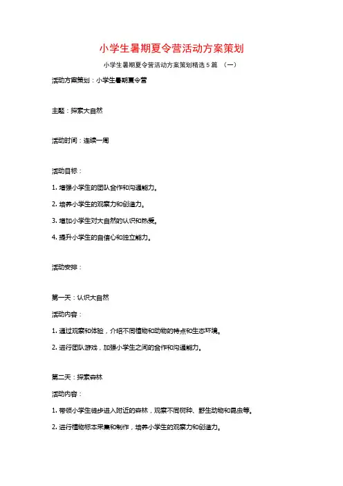 小学生暑期夏令营活动方案策划5篇