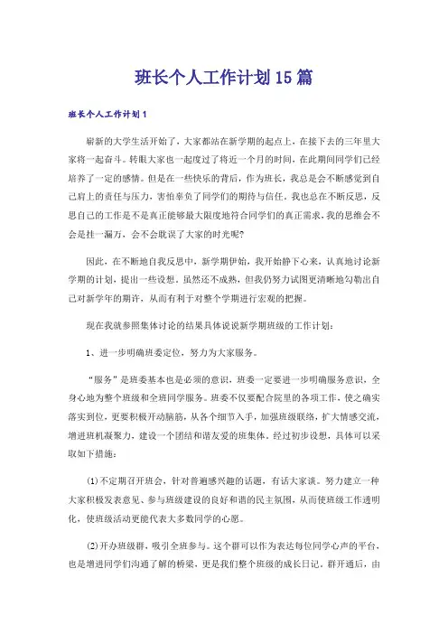 班长个人工作计划15篇