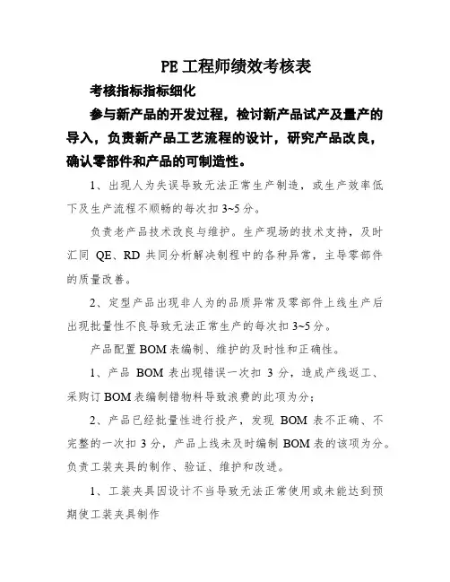 PE工程师绩效考核表