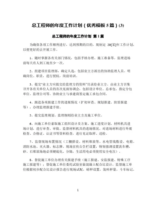 总工程师的年度工作计划(优秀模板5篇)(3)