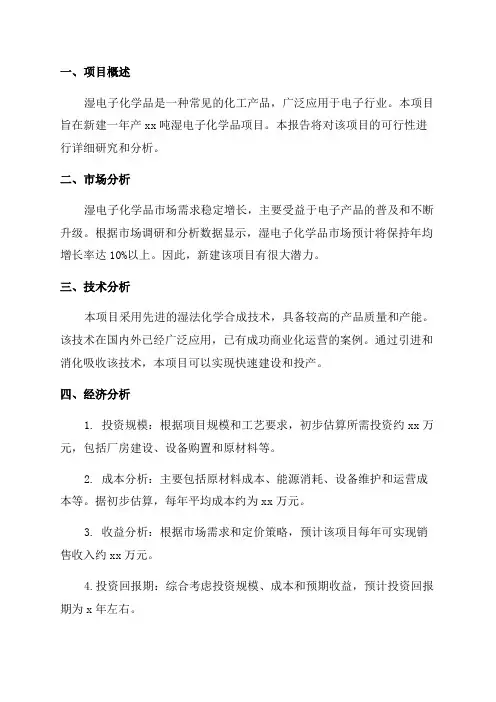 新建年产xx吨湿电子化学品项目可行性研究报告
