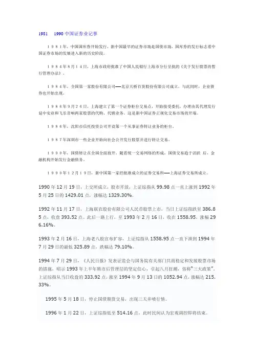 1981-2007中国股市大事记