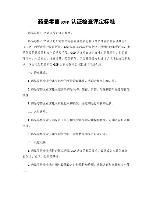 药品零售gsp认证检查评定标准