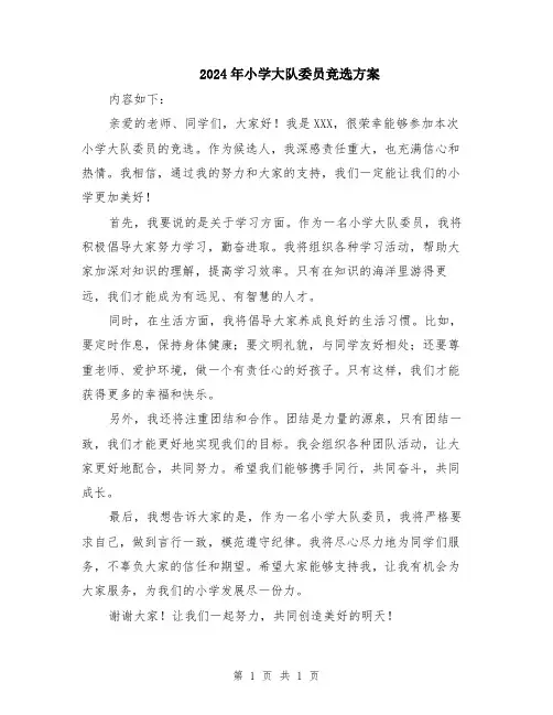 2024年小学大队委员竞选方案