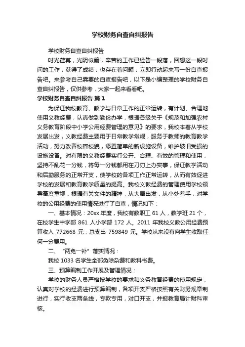 学校财务自查自纠报告