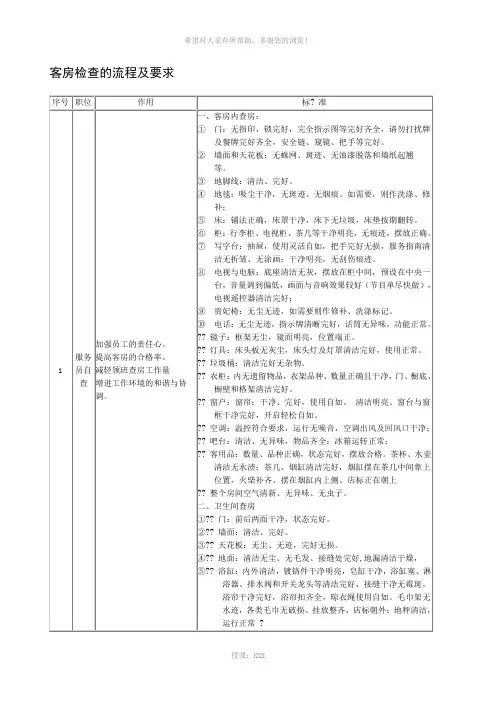 酒店客房检查的流程及要求