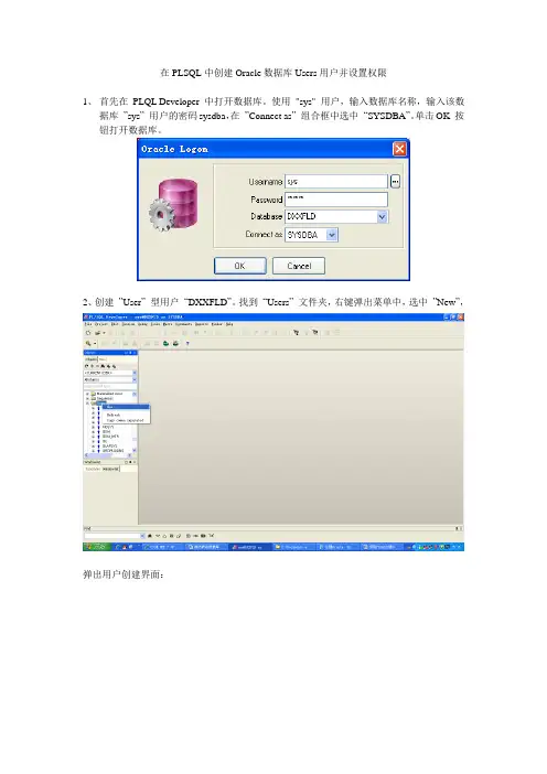 利用PLSQL创建Oracle数据库User用户并设置权限