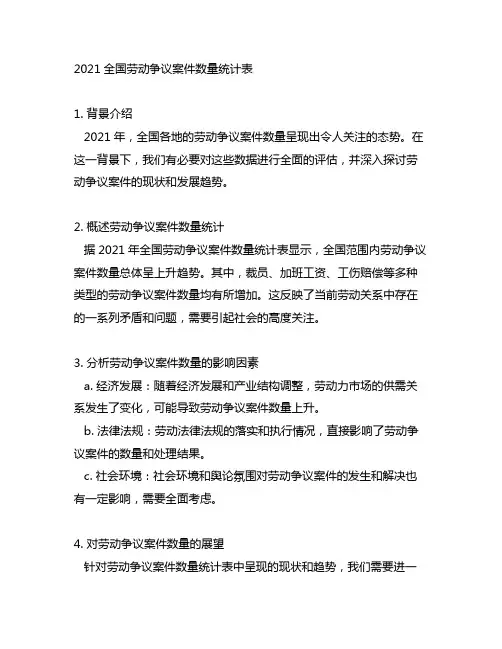 2021全国劳动争议案件数量统计表