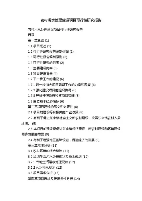 农村污水处理建设项目可行性研究报告