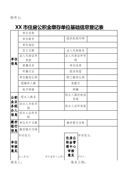 住房公积金缴存单位基础信息登记表