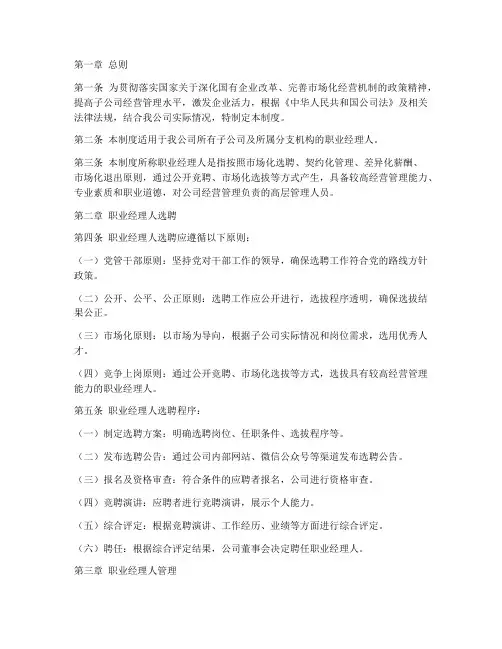 子公司职业经理人管理制度