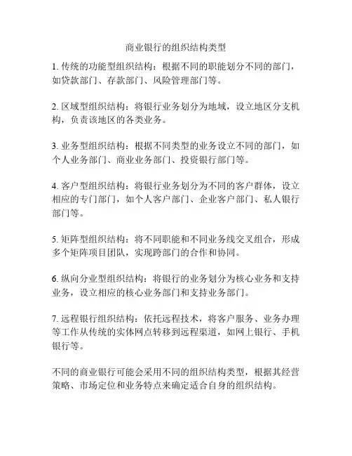 商业银行的组织结构类型