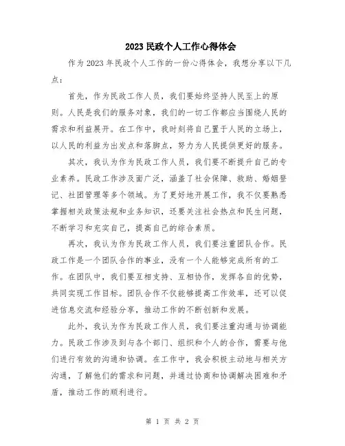 2023民政个人工作心得体会