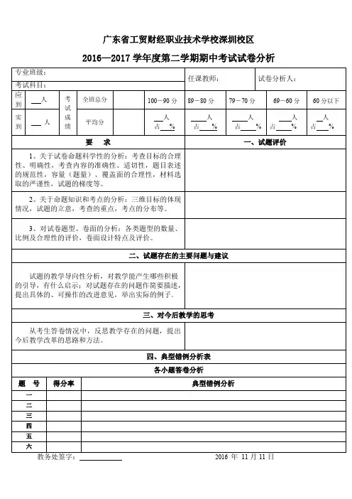 试卷分析表(模板)