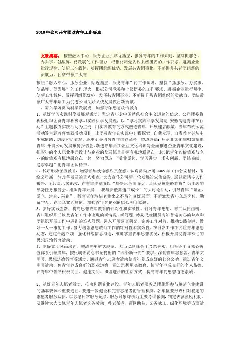 2010年公司共青团及青年工作要点