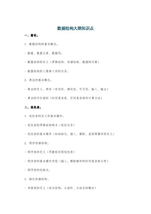 数据结构大纲知识点