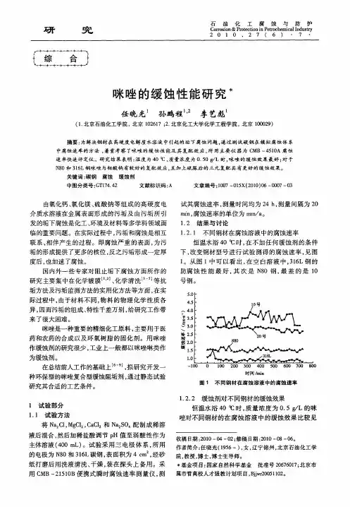 咪唑的缓蚀性能研究