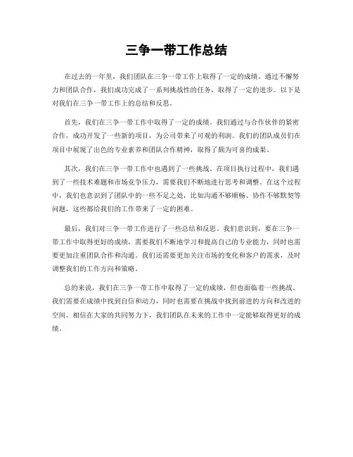 三争一带工作总结