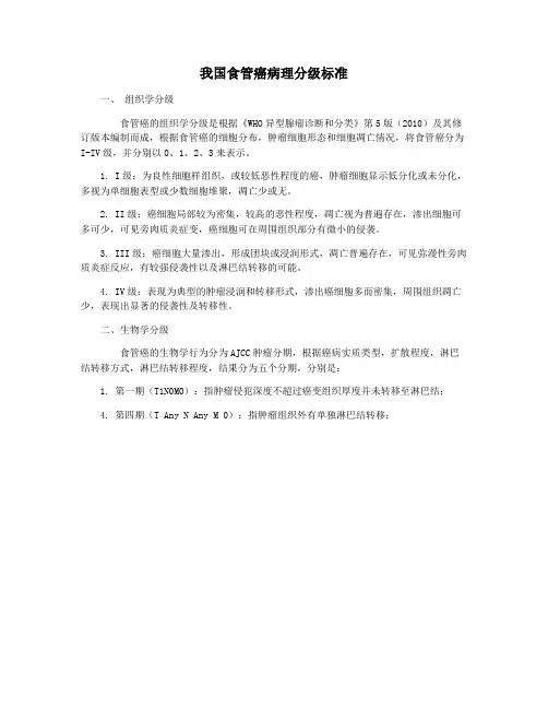 我国食管癌病理分级标准