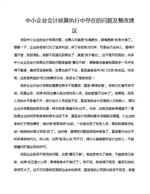 中小企业会计核算执行中存在的问题及整改建议