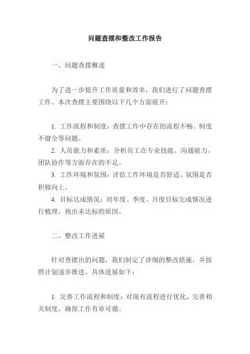 问题查摆和整改工作的报告