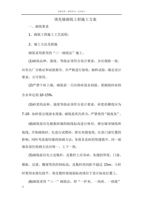 填充墙砌筑工程施工方案
