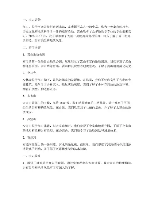 嵩山各地点实习报告