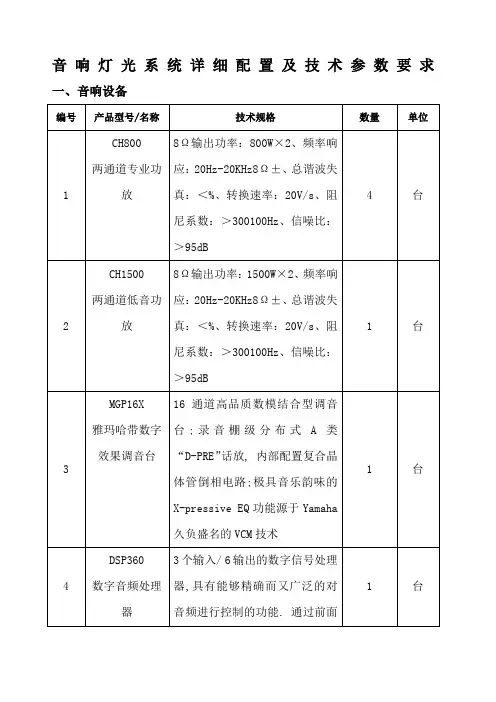舞台灯光系统详细配置及技术参数要求