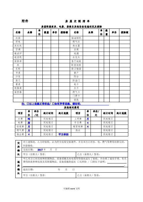 房屋交接清单完整版本