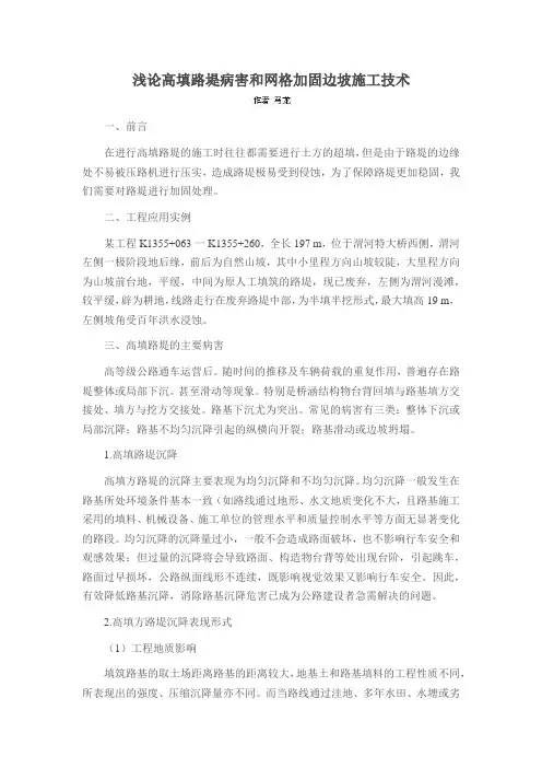 浅论高填路堤病害和网格加固边坡施工技术