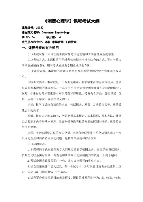 消费心理学考试大纲