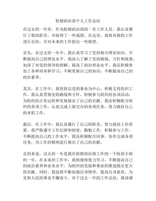 检察政治部个人工作总结