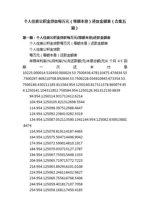 个人住房公积金贷款每万元（等额本息）还款金额表（合集五篇）