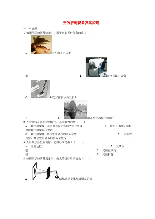 2019中考物理 光的折射现象及其应用专题练习(含解析)