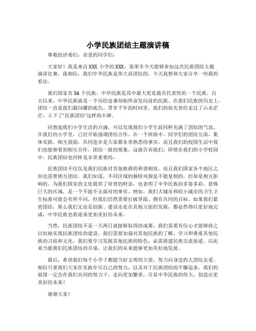 小学民族团结主题演讲稿