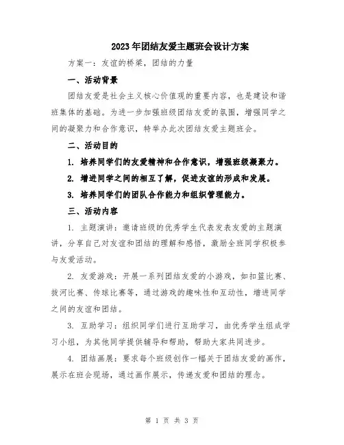 2023年团结友爱主题班会设计方案