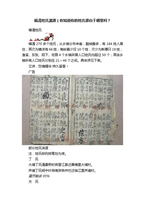 福清姓氏渊源丨你知道你的姓氏源自于哪里吗？